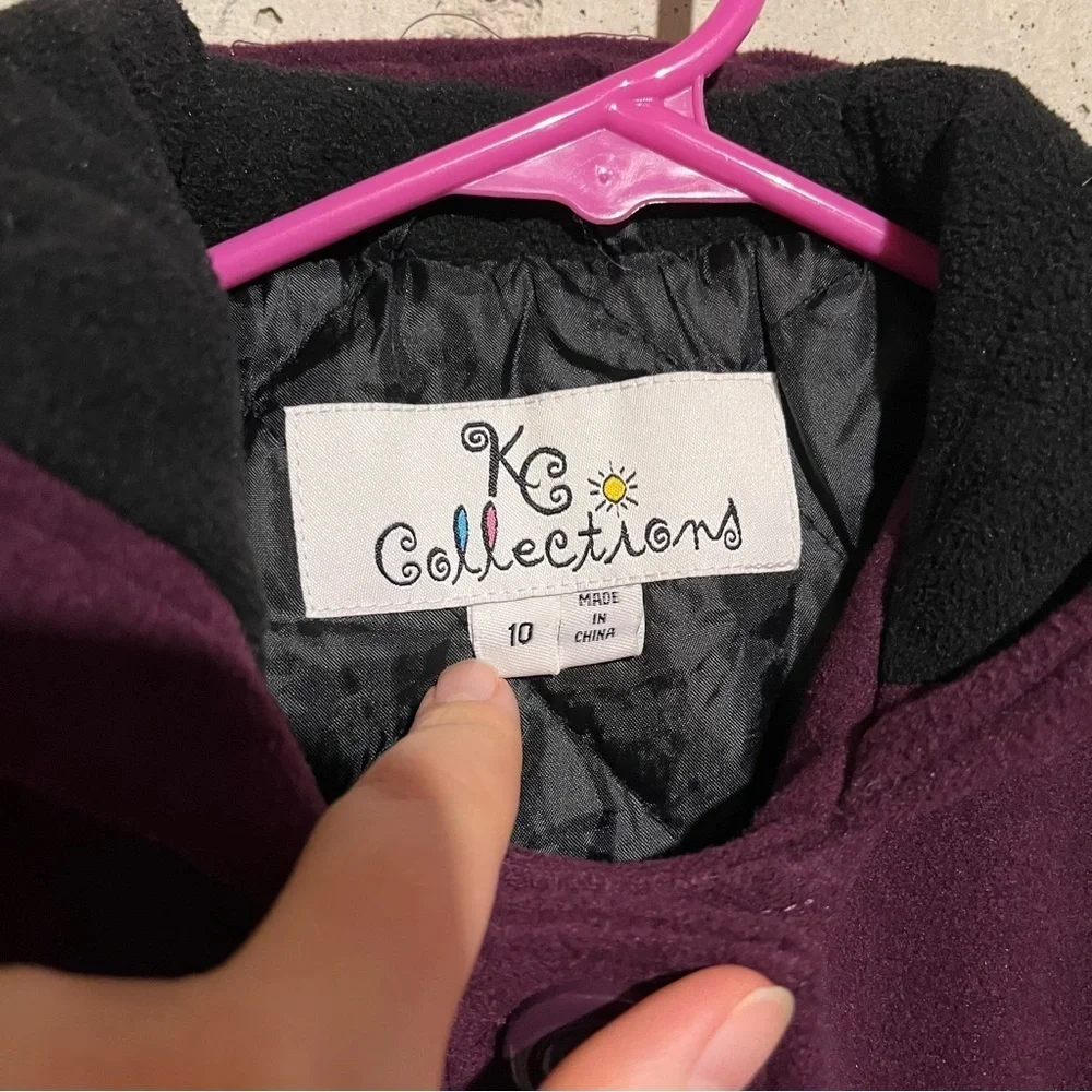 KC Collections Girls 10 Eggplant Purple Hooded Winter Pea Coat Quilted Lining